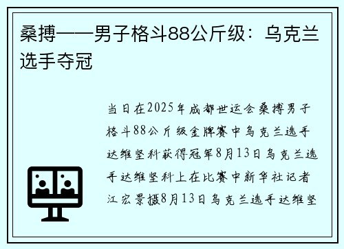 桑搏——男子格斗88公斤级：乌克兰选手夺冠